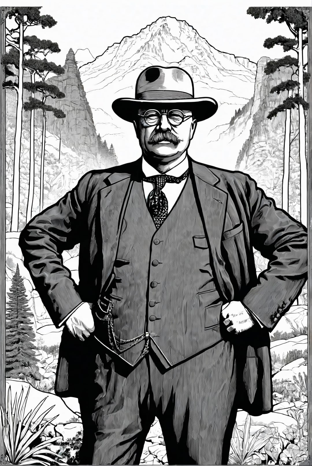 le prA©sident theodore roosevelt dans un parc naturel Coloriage le prA©sident theodore roosevelt dans un parc naturel