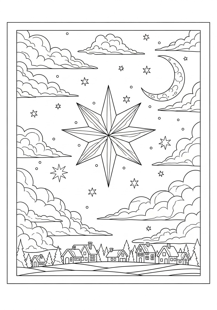 les A©toiles dans la nuit A noA«l Coloriage les A©toiles dans la nuit A noA«l