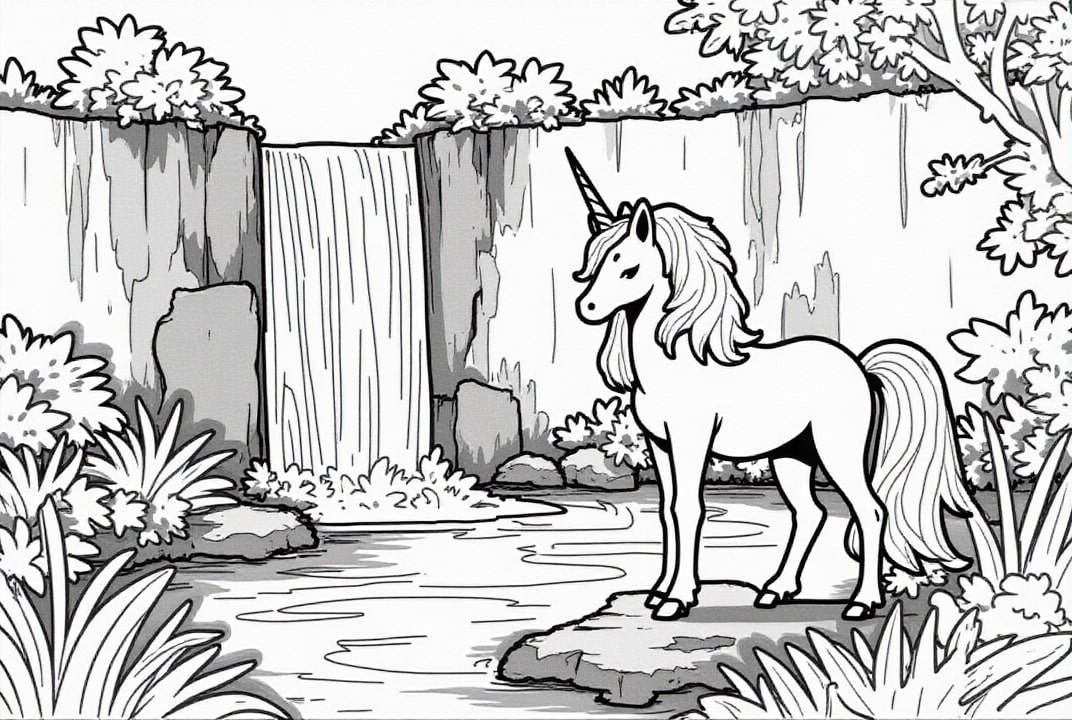 licorne A la cascade Coloriage licorne A la cascade