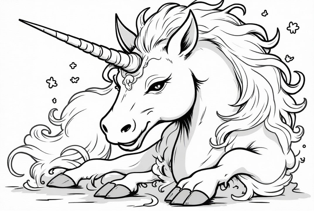 licorne au repos Coloriage licorne au repos