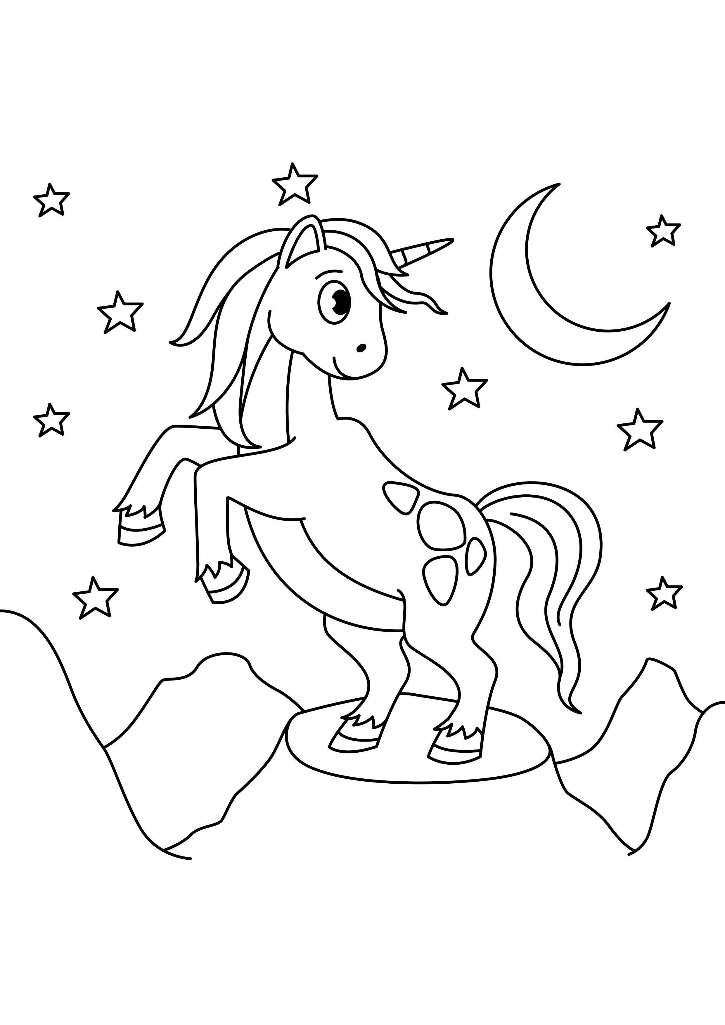 licorne avec la lune Coloriage licorne avec la lune