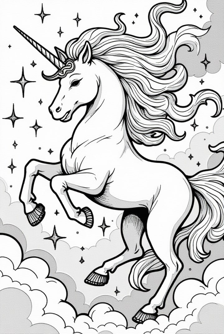 licorne dans la nuit magique Coloriage licorne dans la nuit magique