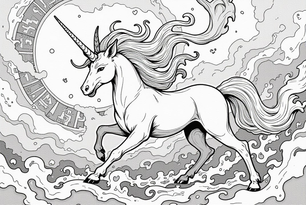 licorne dans les nuages de magie Coloriage licorne dans les nuages de magie