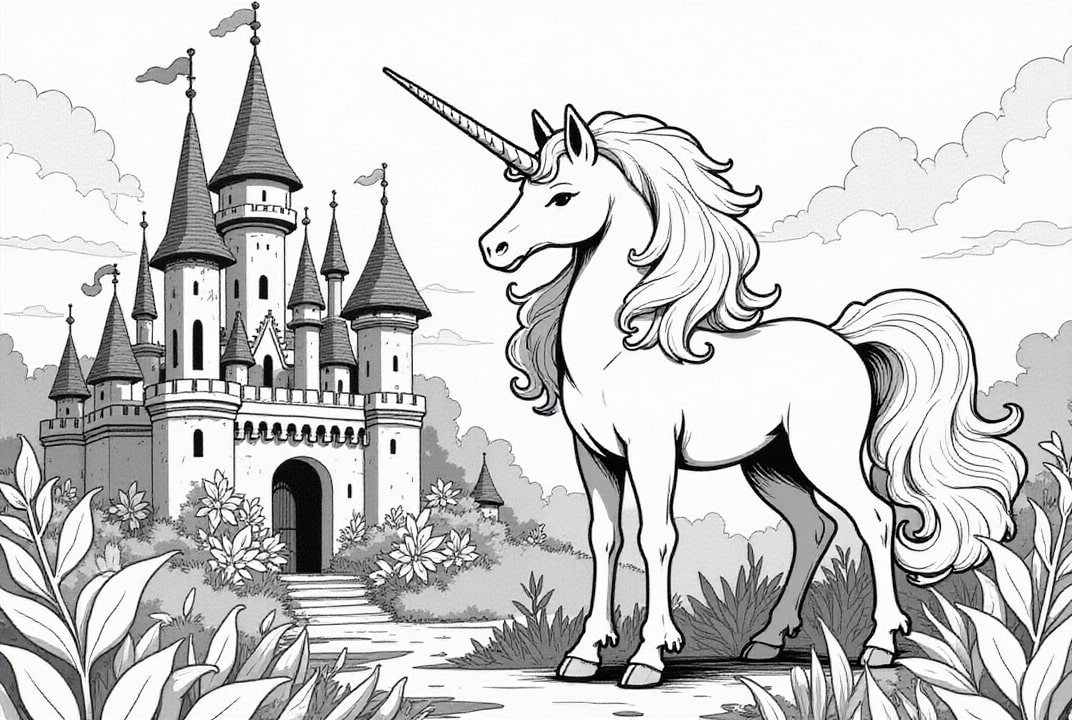 licorne pour chA¢teau Coloriage licorne pour chA¢teau
