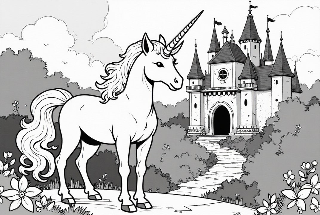licorne pour chA¢teau magique Coloriage licorne pour chA¢teau magique