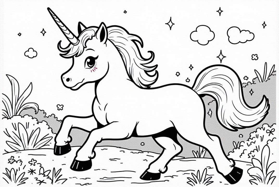 licorne sur la route Coloriage licorne sur la route