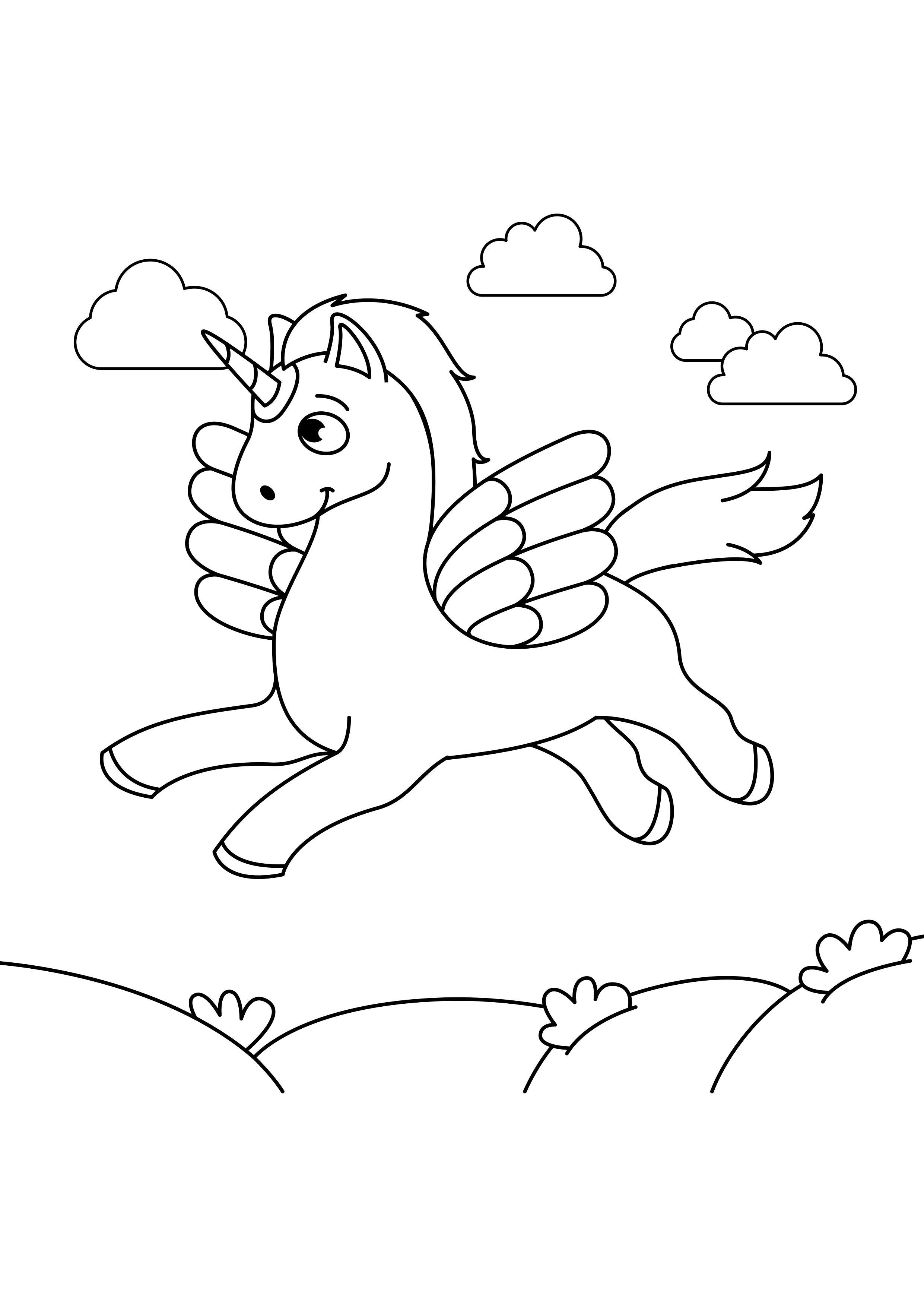 licorne vole dans le ciel Coloriage licorne vole dans le ciel
