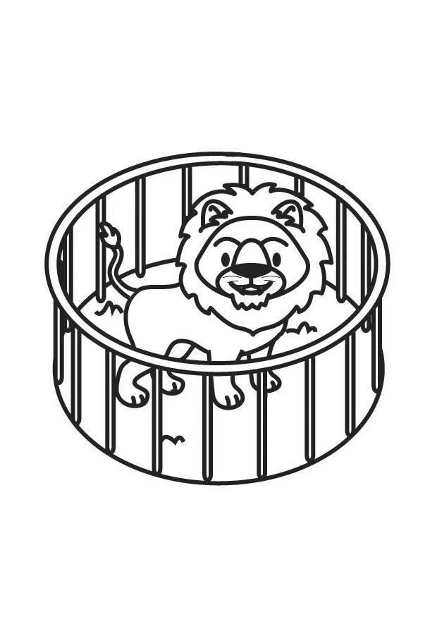 lion en cage Coloriage lion en cage