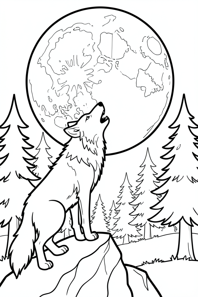 loup hurlant sur un rocher Coloriage loup hurlant sur un rocher