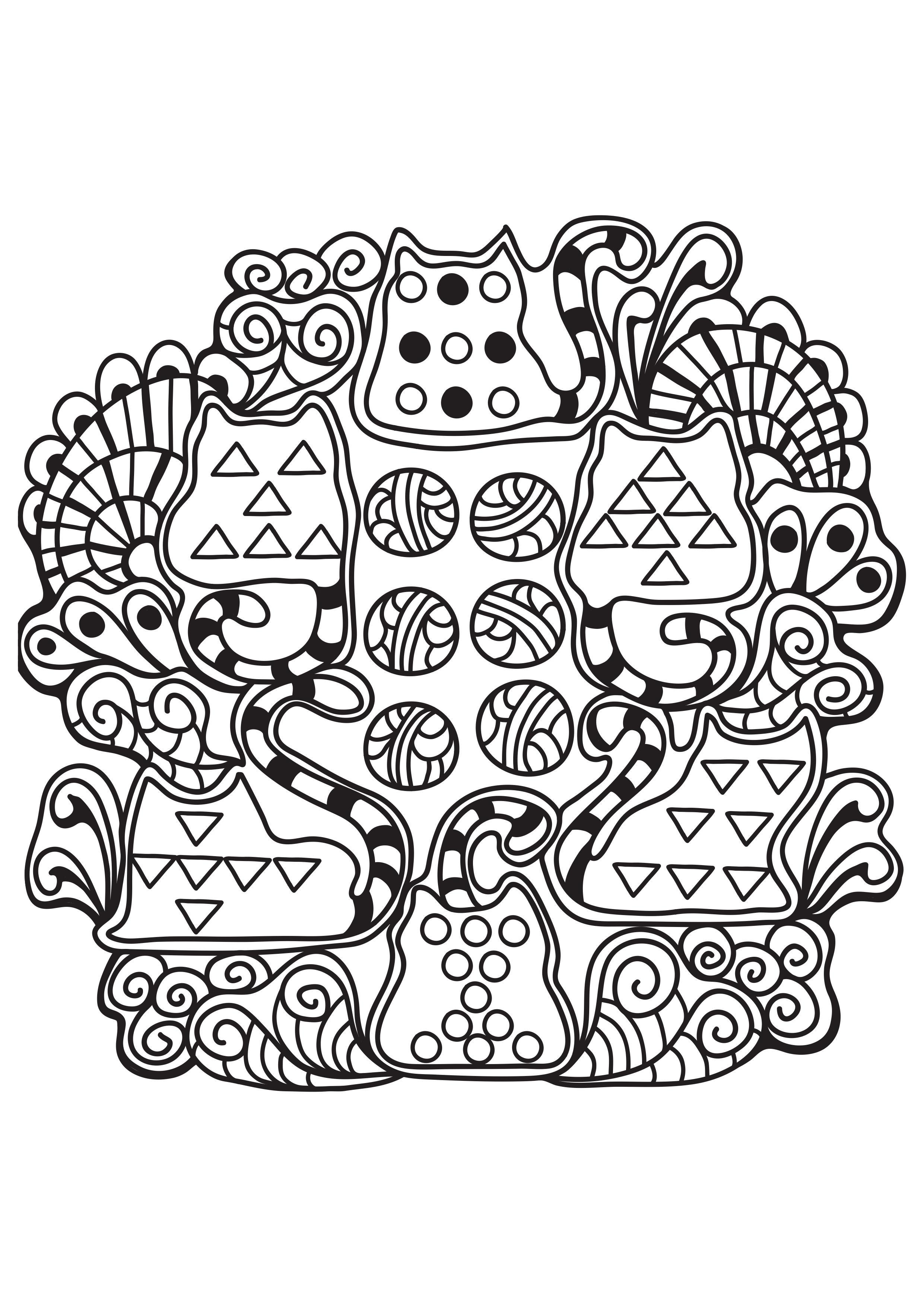 mandala de chats Coloriage mandala de chats