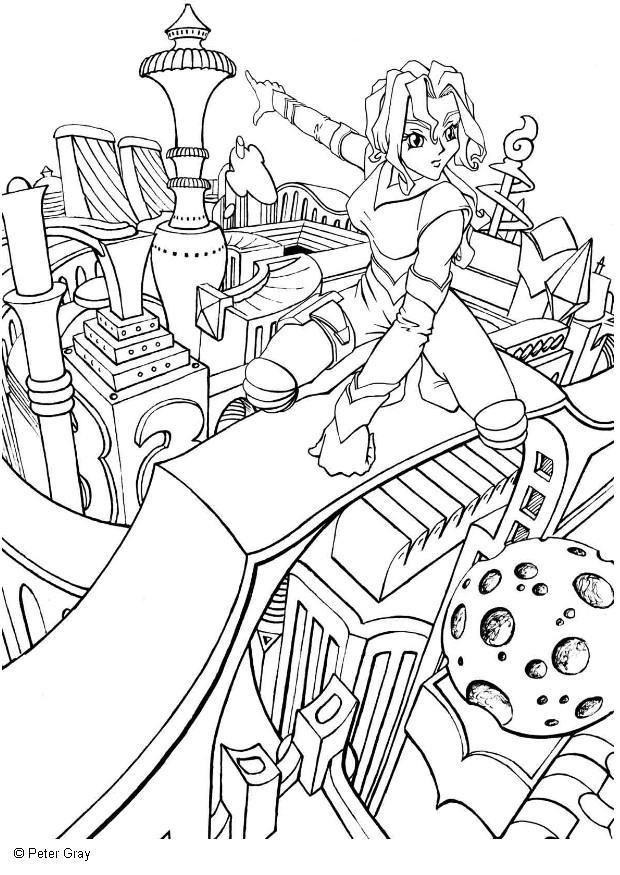 manga - ville du futur Coloriage manga - ville du futur