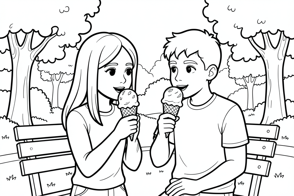 Coloriage manger une glace dans le parc