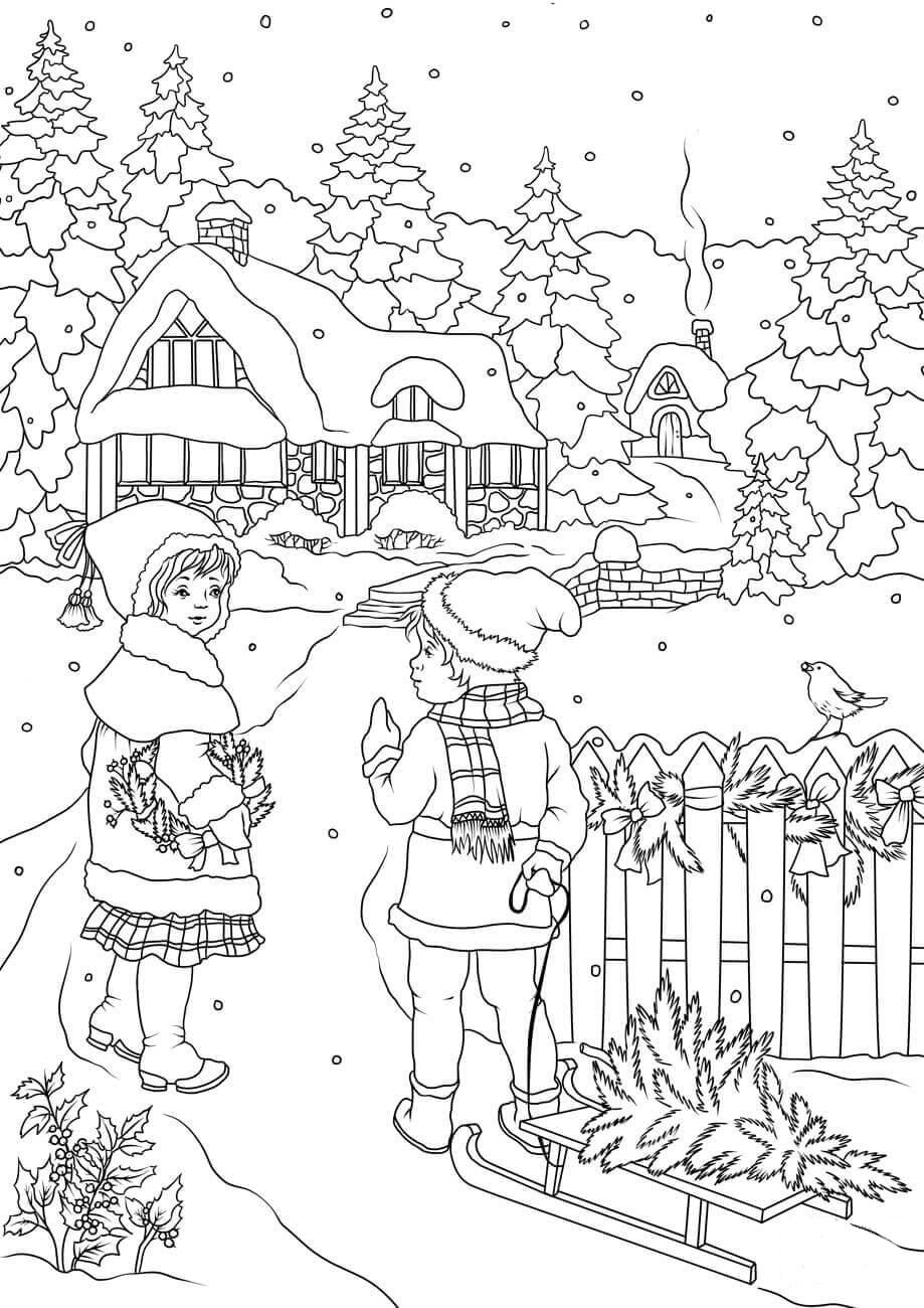 Coloriage marcher dans la neige