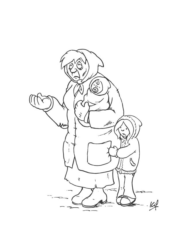 mendiant avec un enfant Coloriage mendiant avec un enfant
