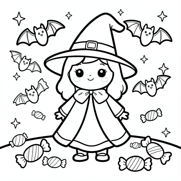 Coloriage mignonne sorciA¨re d'halloween