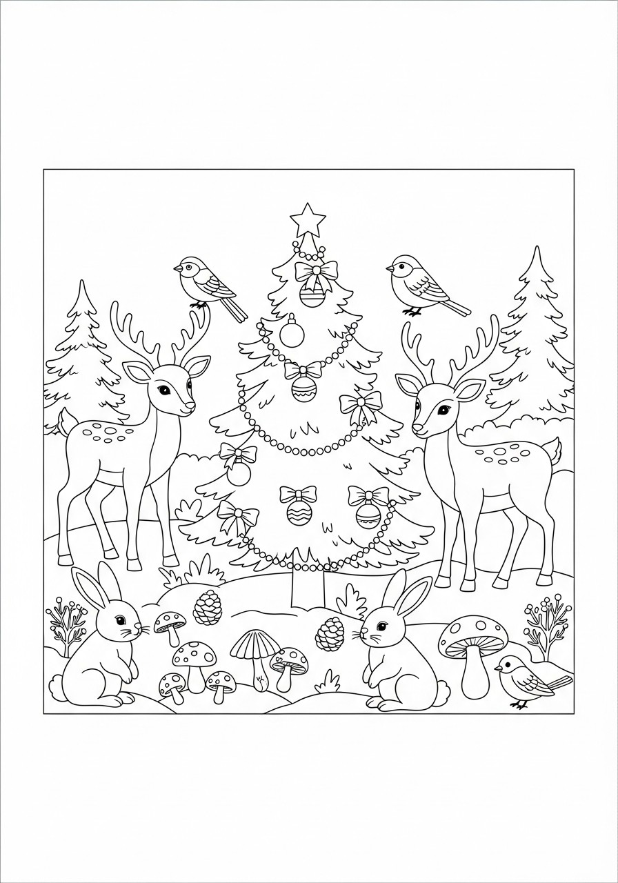 noA«l dans la forAªt Coloriage noA«l dans la forAªt