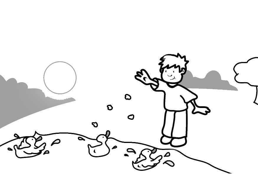 nourrir les canards Coloriage nourrir les canards