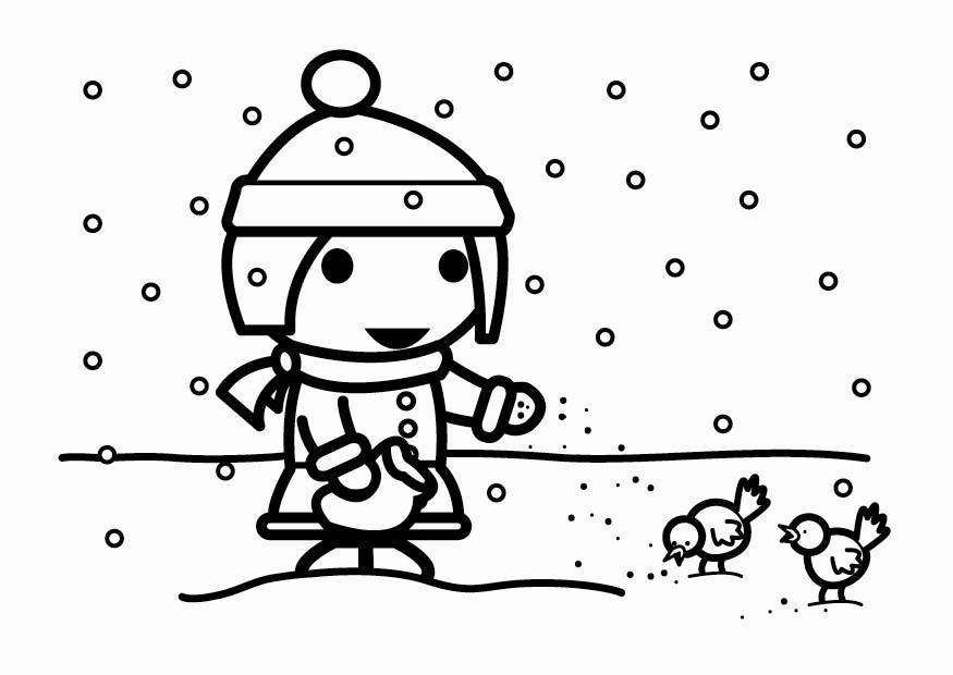 nourrir les oiseaux dans la neige (grains) Coloriage nourrir les oiseaux dans la neige (grains)