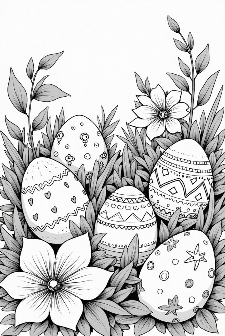 Coloriage oeufs de pA¢ques dans l'herbe