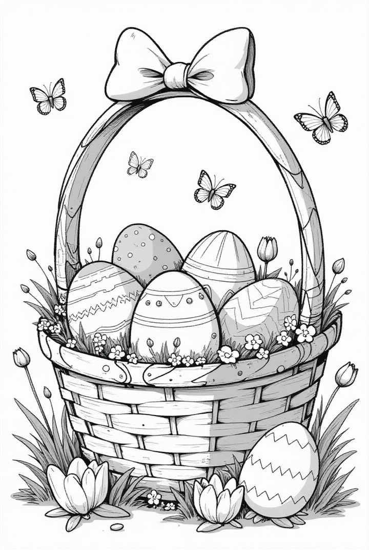 oeufs de pA¢ques dans le panier Coloriage oeufs de pA¢ques dans le panier