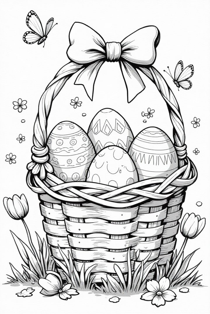 oeufs de pA¢ques dans le panier Coloriage oeufs de pA¢ques dans le panier