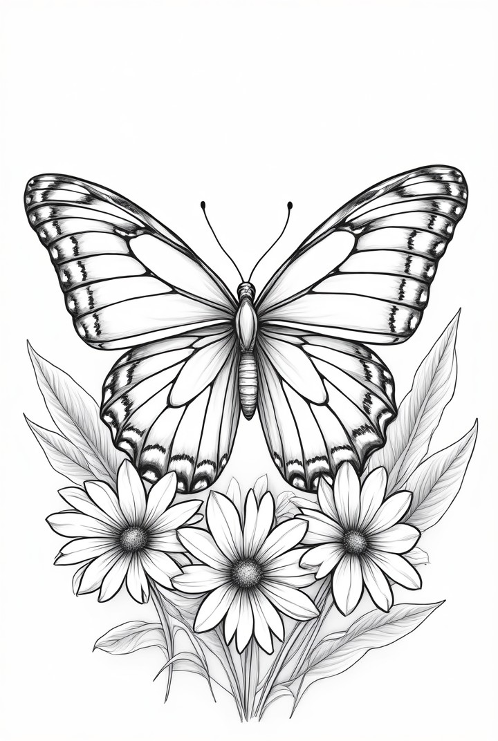papillon avec des fleurs Coloriage papillon avec des fleurs