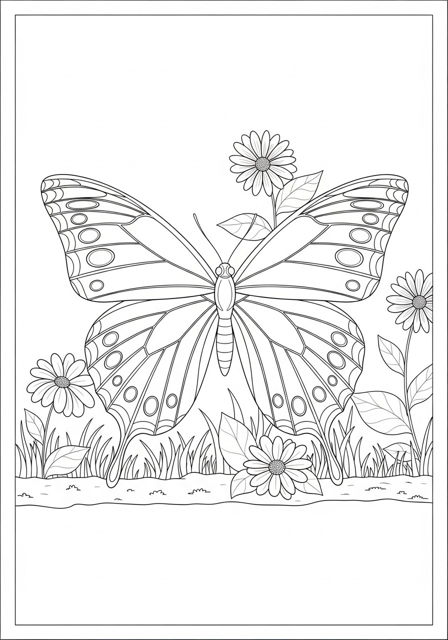 papillon dans le jardin Coloriage papillon dans le jardin
