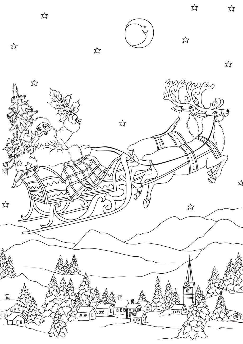 pA¨re noA«l en traA®neau Coloriage pA¨re noA«l en traA®neau