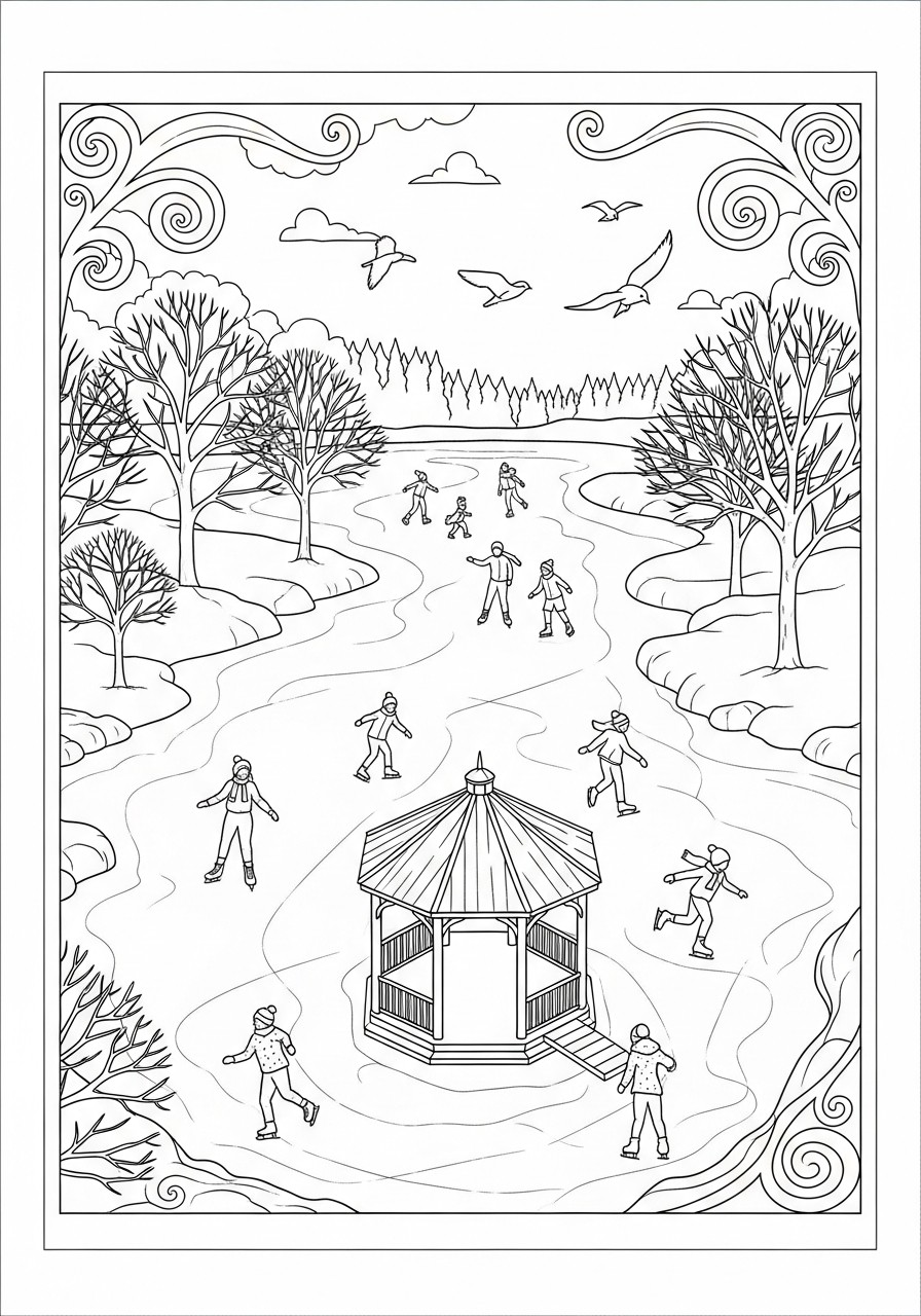 patiner dans le parc Coloriage patiner dans le parc