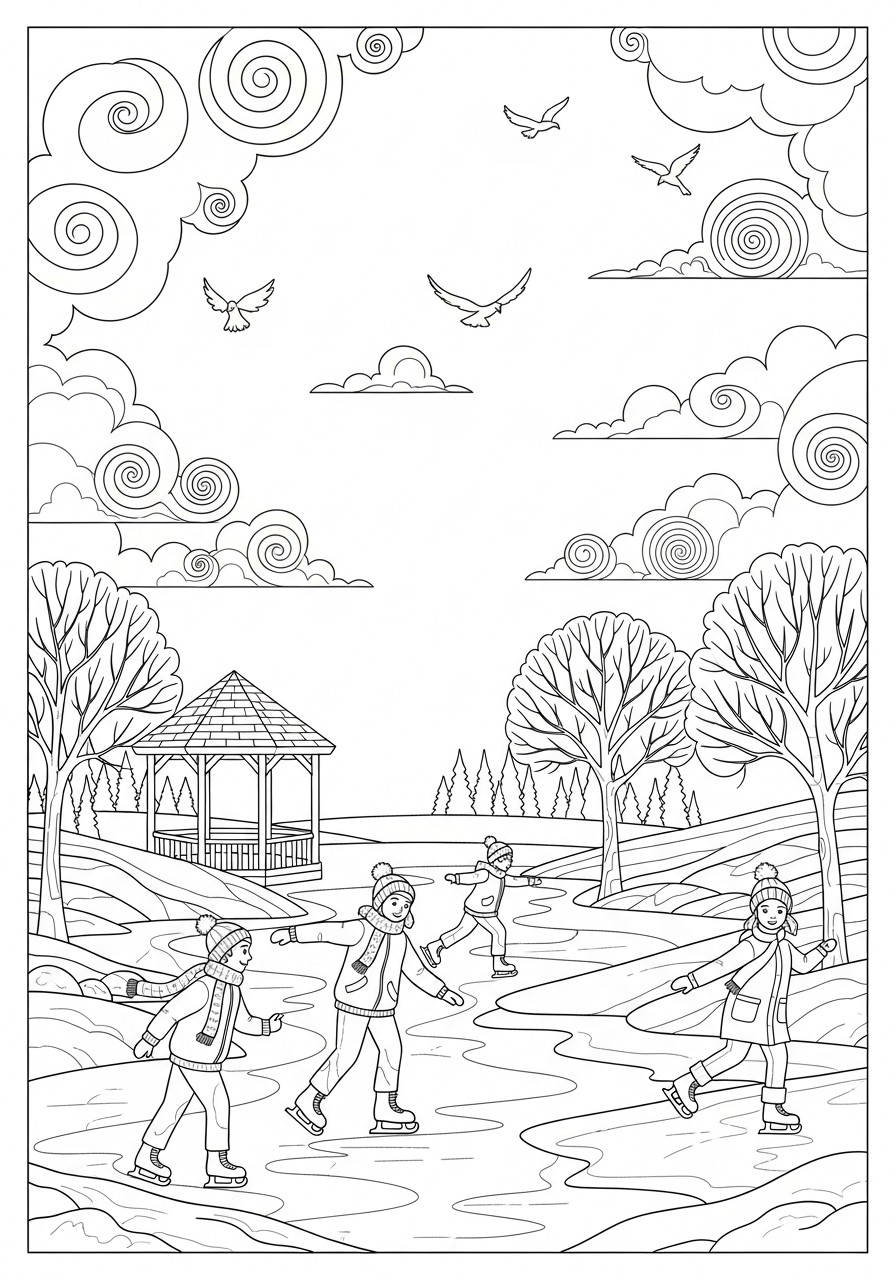 patiner dans le parc Coloriage patiner dans le parc