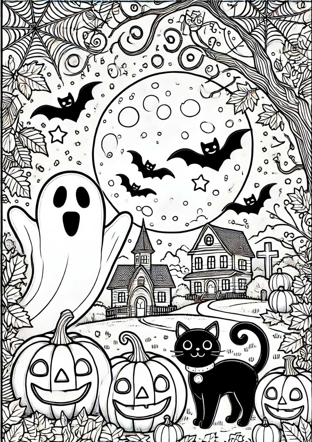 paysage d'halloween Coloriage paysage d'halloween