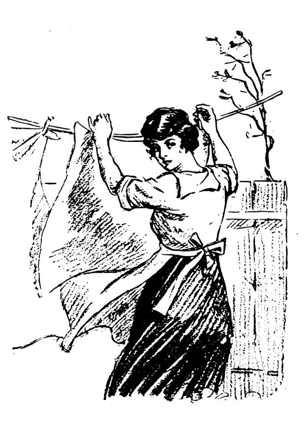 pendre le linge Coloriage pendre le linge