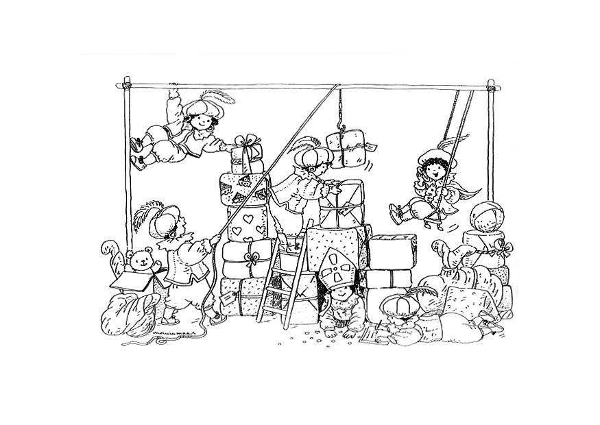pA¨re fouetard fait les cadeaux Coloriage pA¨re fouetard fait les cadeaux