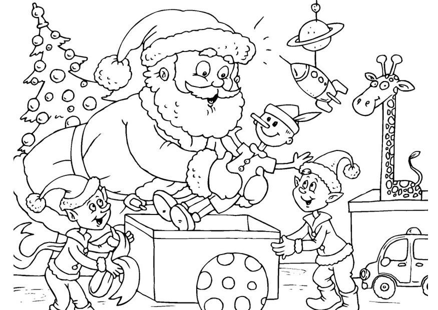 pA¨re noA«l avec des elfes Coloriage pA¨re noA«l avec des elfes