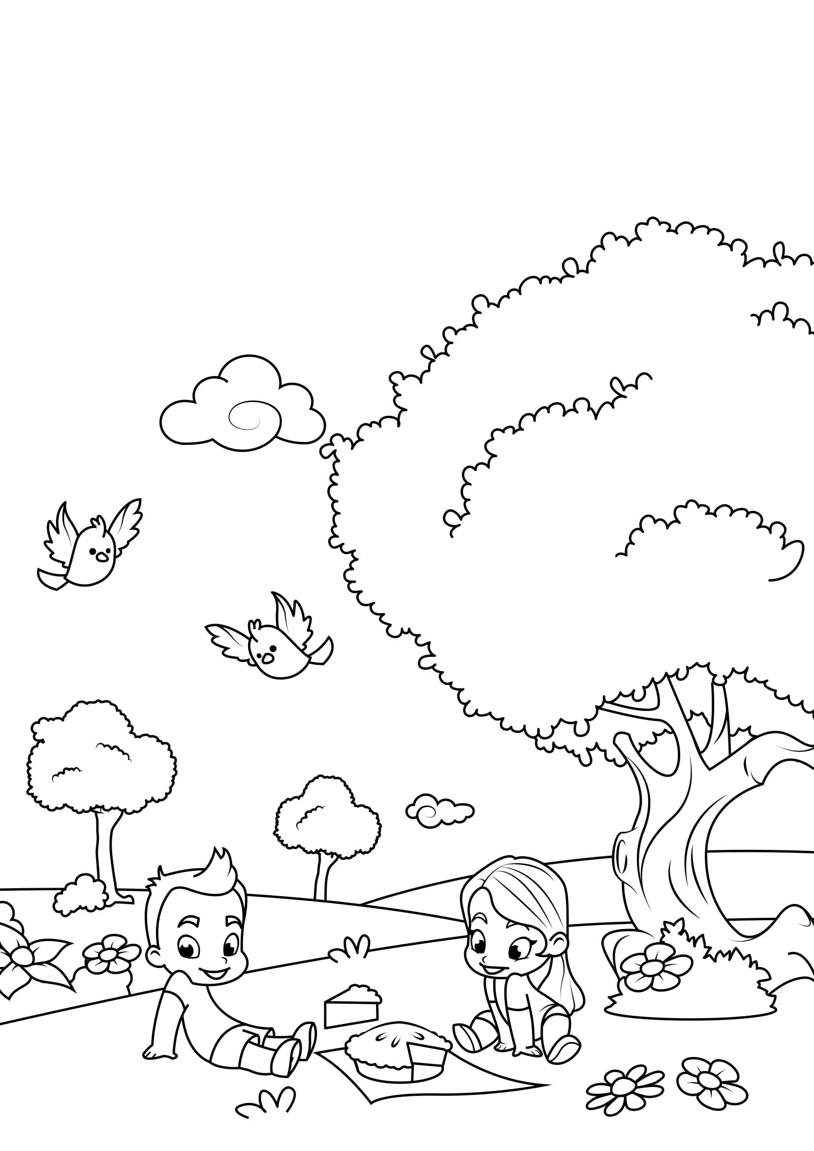 pique-nique de printemps Coloriage pique-nique de printemps