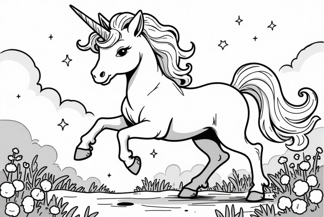 poulain licorne sur la route Coloriage poulain licorne sur la route