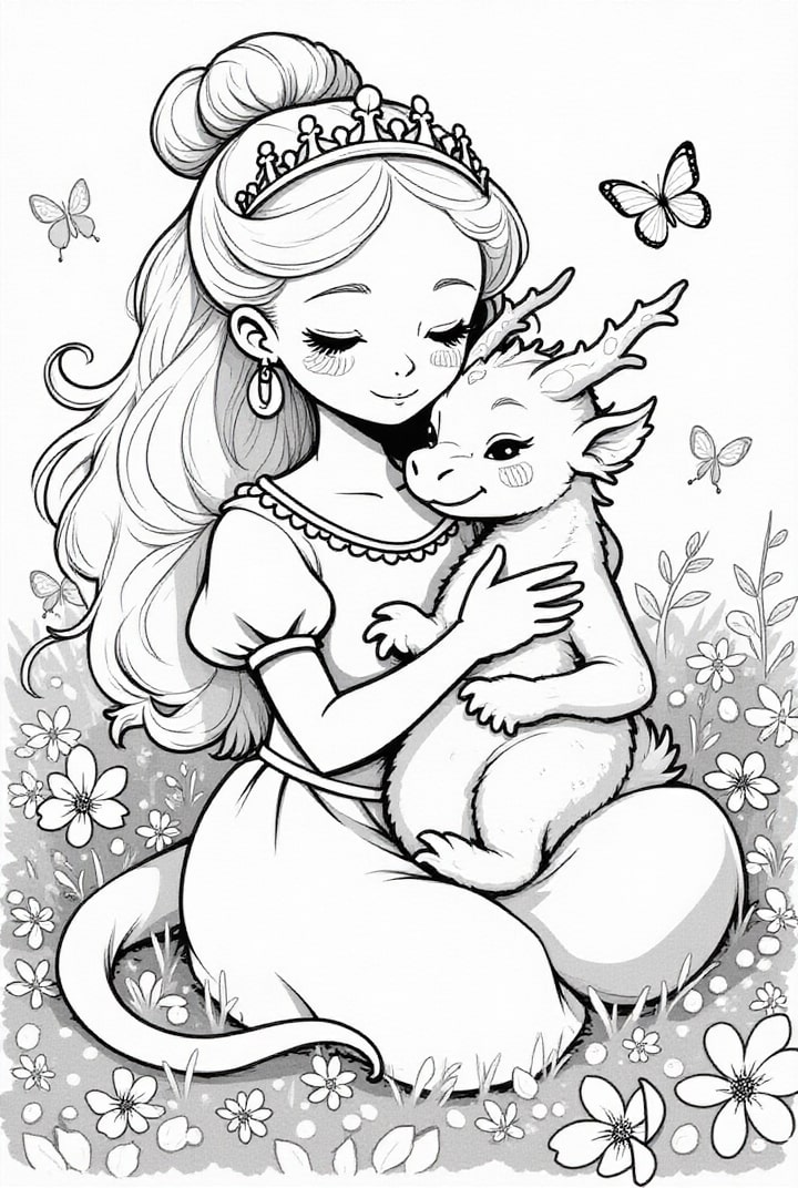 princesse avec bA©bA© dragon Coloriage princesse avec bA©bA© dragon