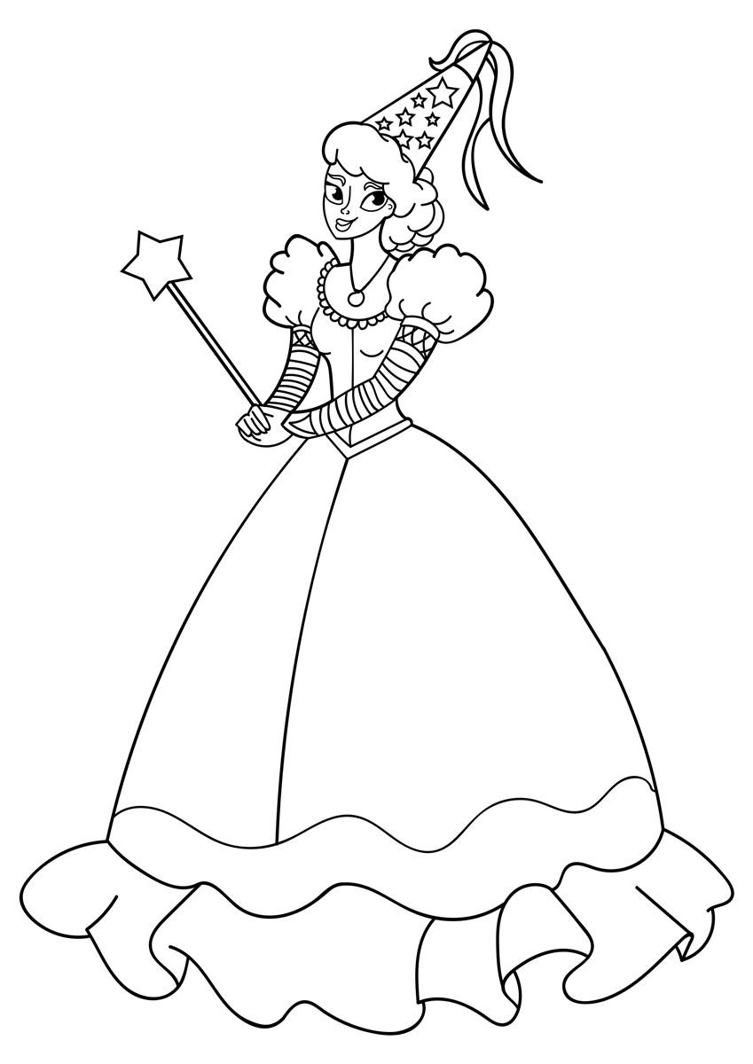 princesse avec baguette Coloriage princesse avec baguette