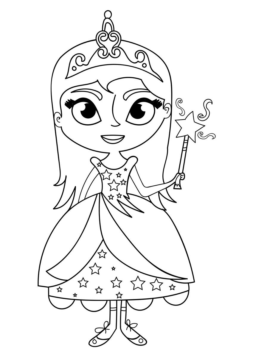 princesse avec baguette Coloriage princesse avec baguette