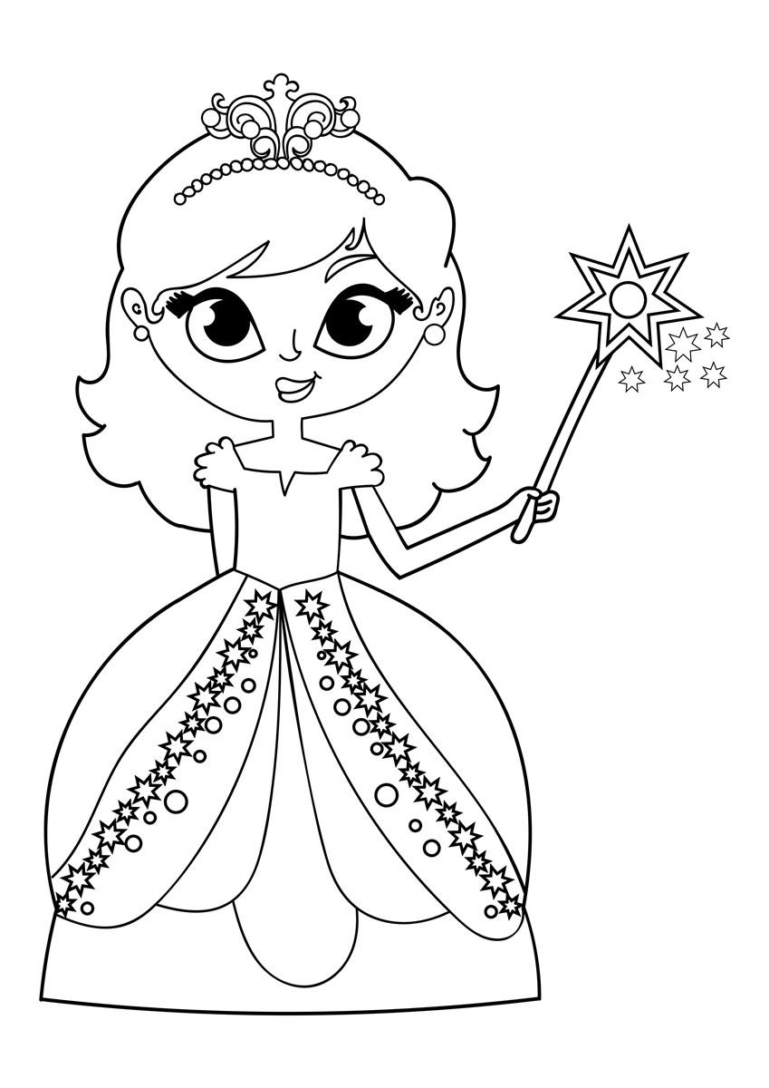 princesse avec baguette Coloriage princesse avec baguette