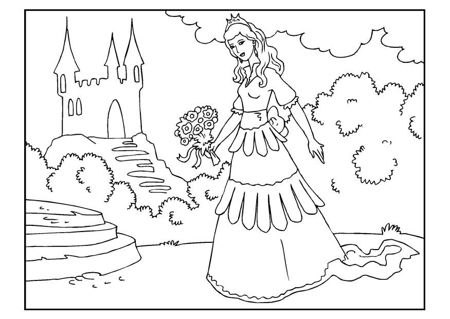 princesse avec des fleurs Coloriage princesse avec des fleurs