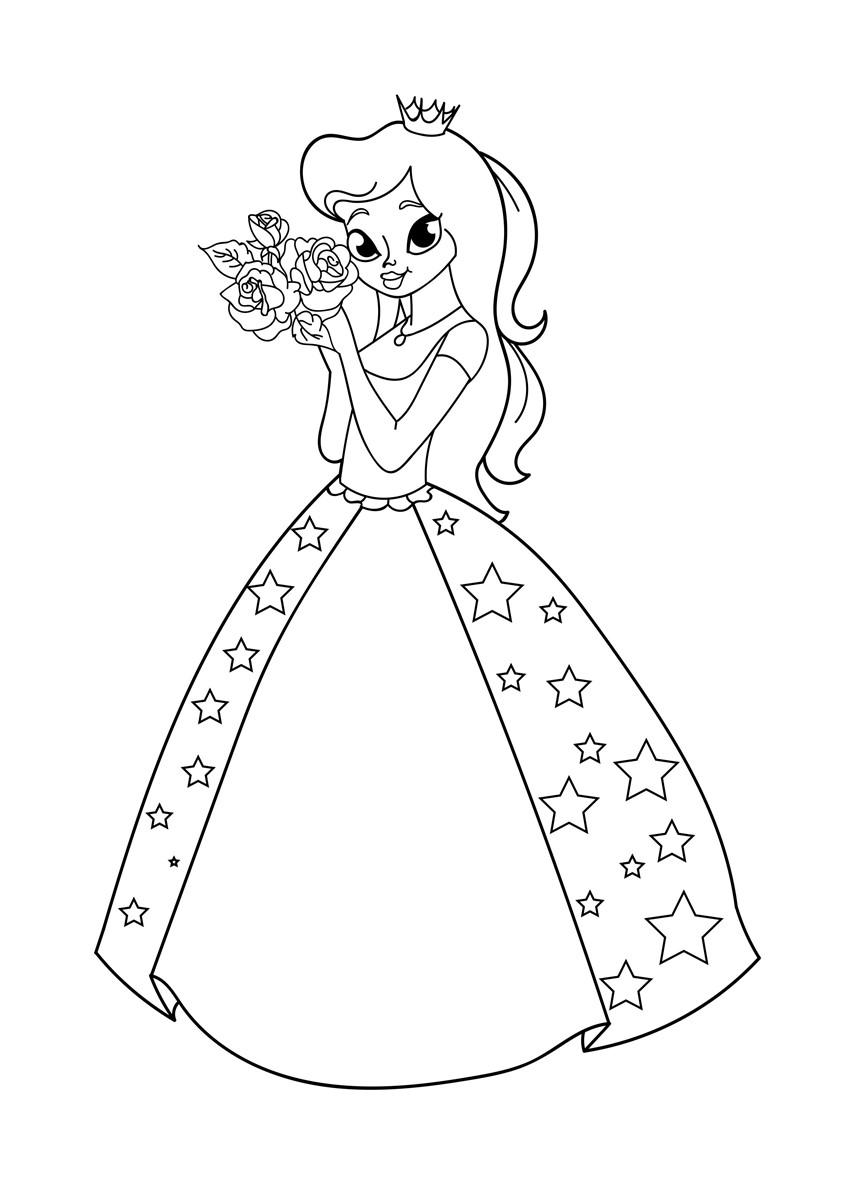princesse avec des fleurs Coloriage princesse avec des fleurs