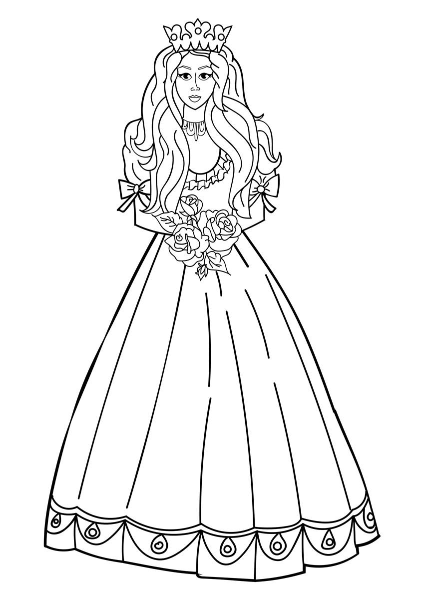 princesse avec des fleurs Coloriage princesse avec des fleurs