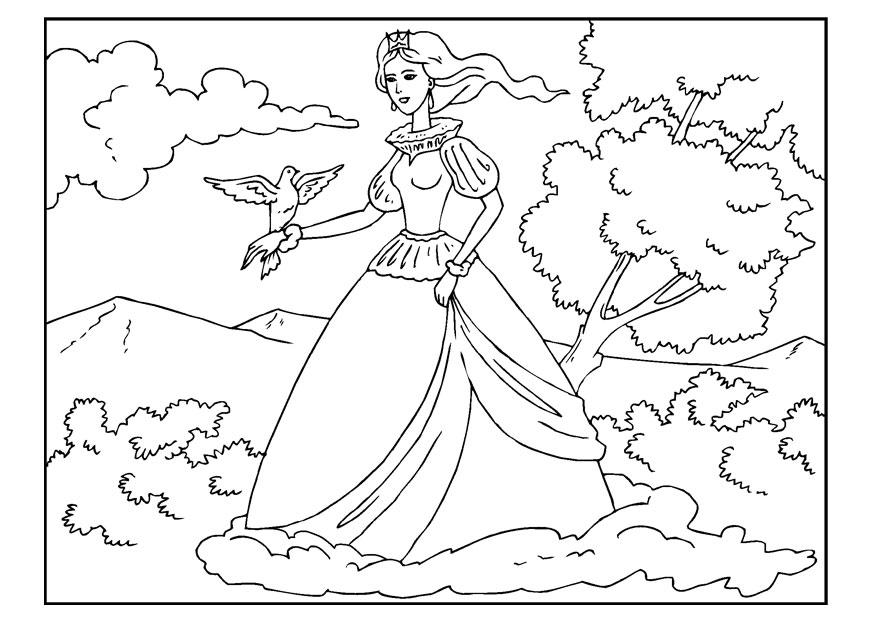 princesse avec pigeon Coloriage princesse avec pigeon
