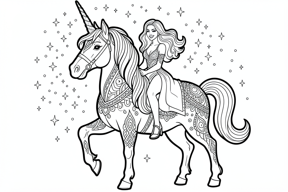 princesse sur une licorne Coloriage princesse sur une licorne