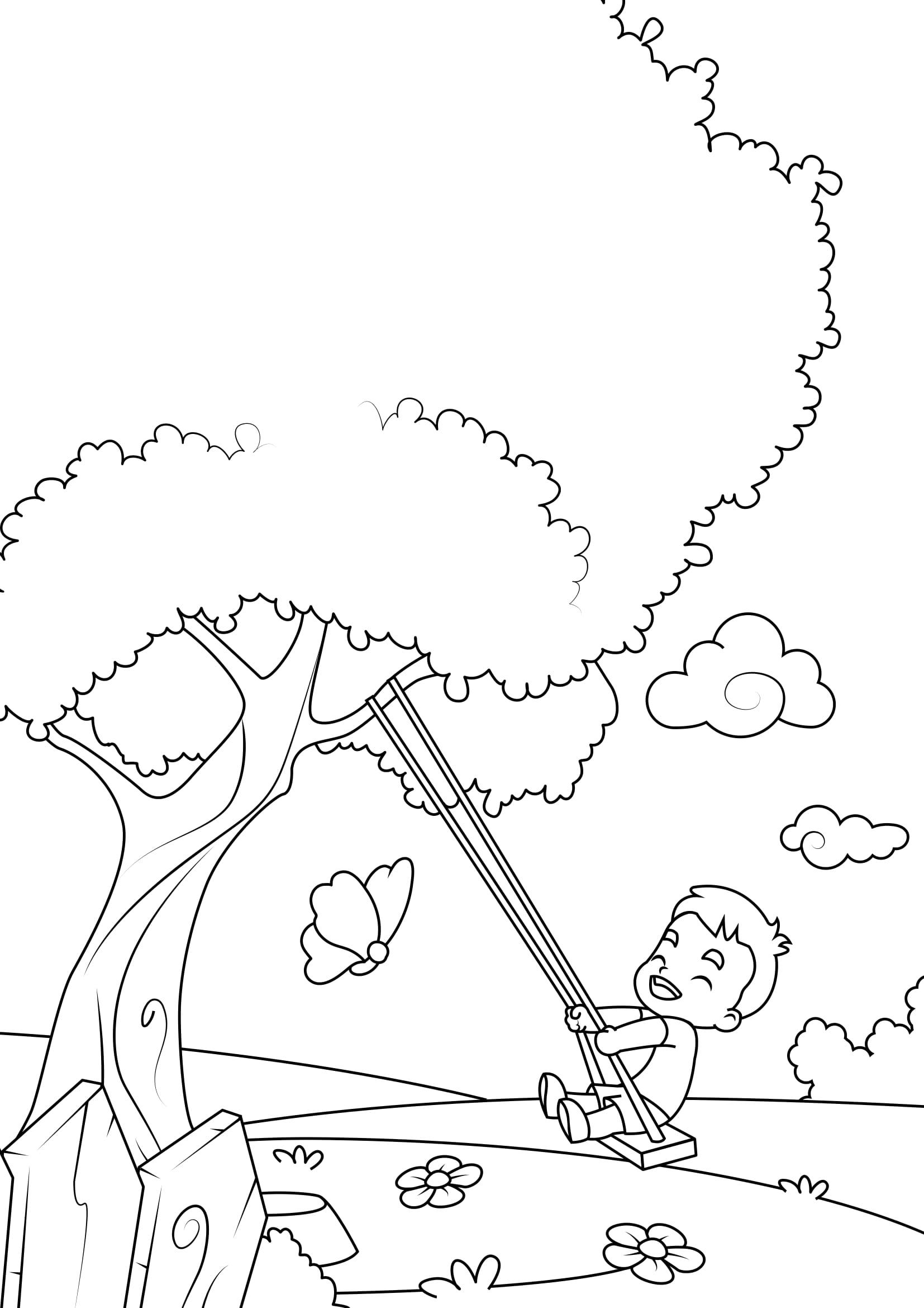 printemps, arbre A bascule Coloriage printemps, arbre A bascule