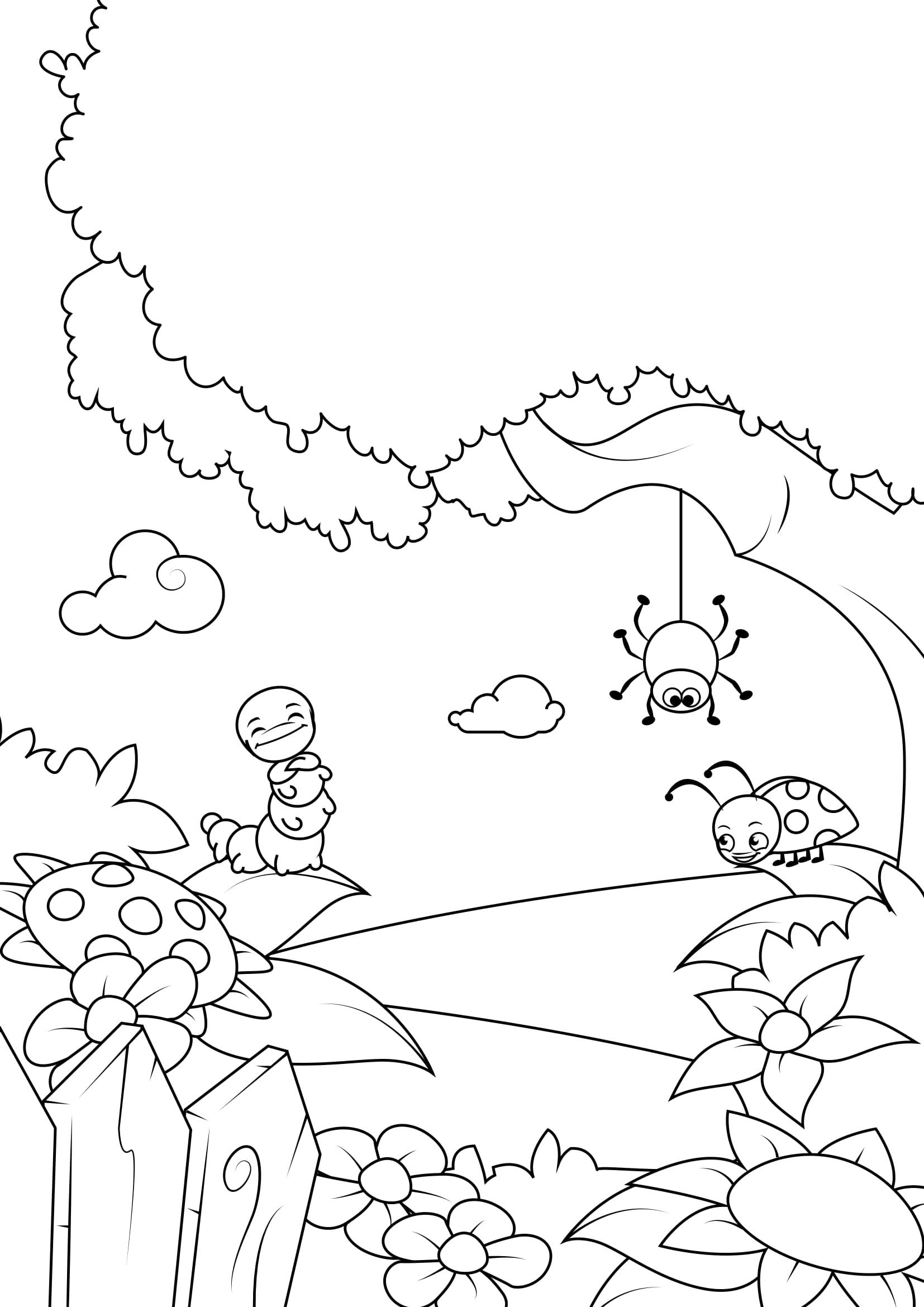 printemps dans la forAªt Coloriage printemps dans la forAªt