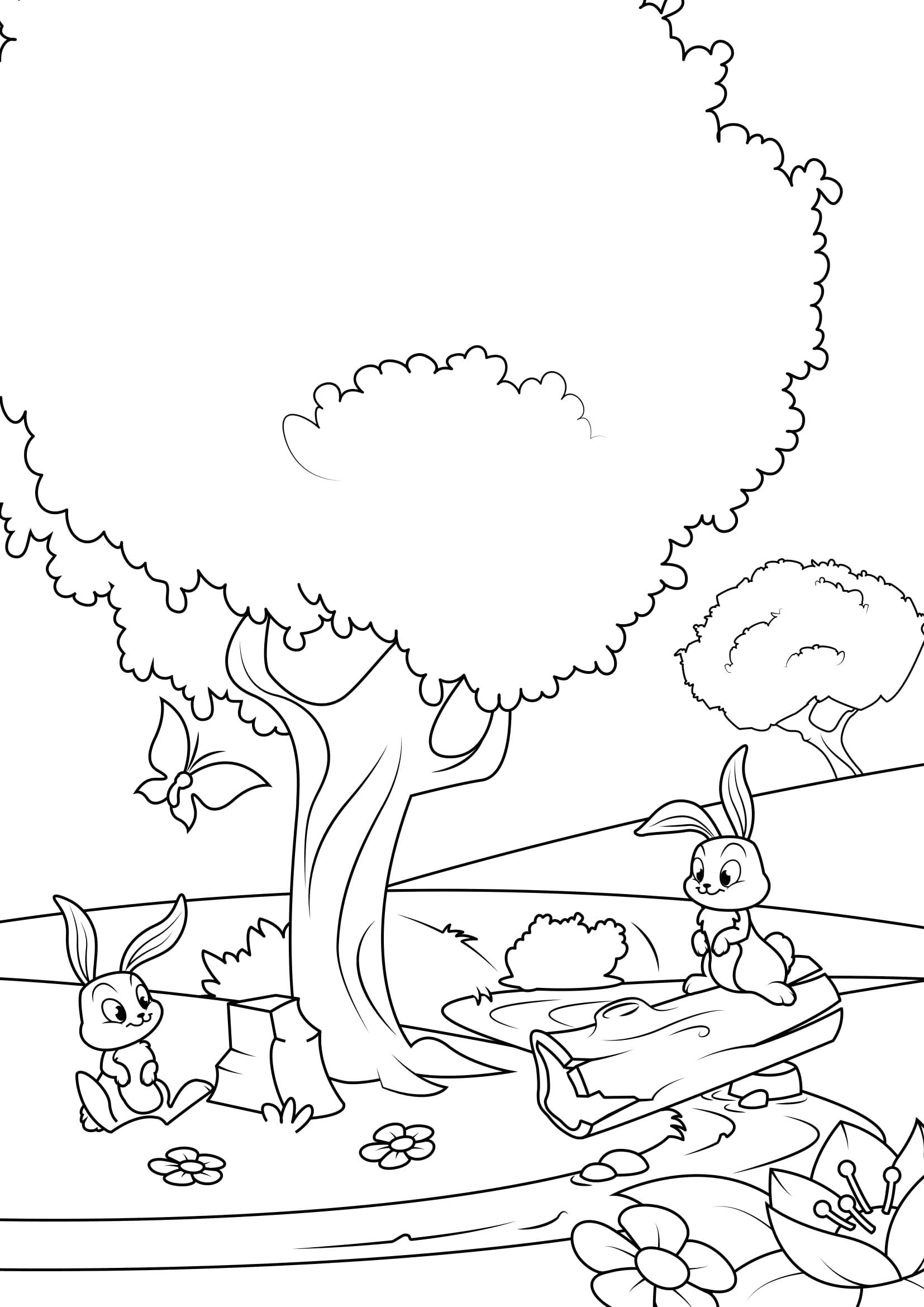 printemps dans la forAªt Coloriage printemps dans la forAªt