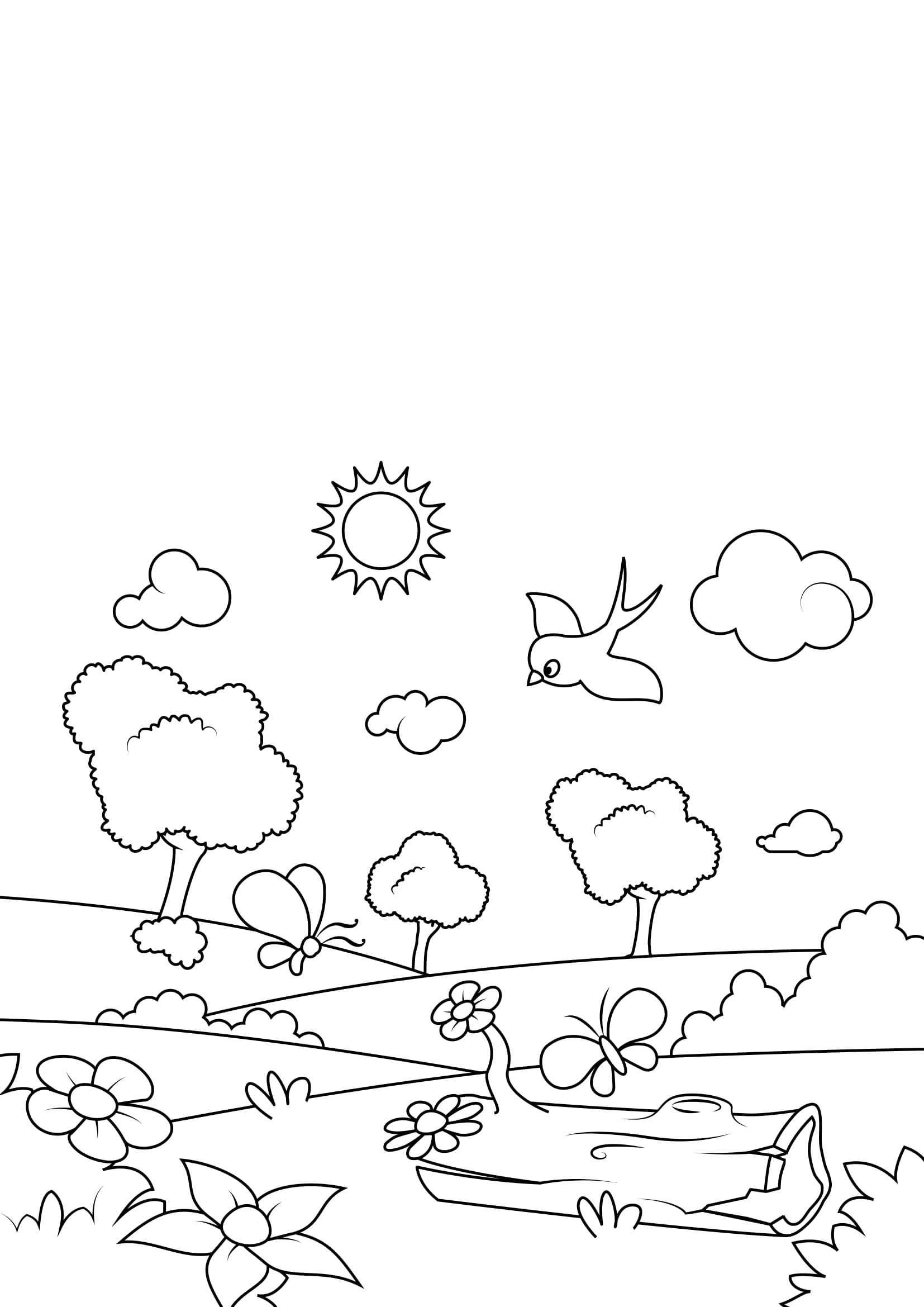 printemps dans la forAªt Coloriage printemps dans la forAªt