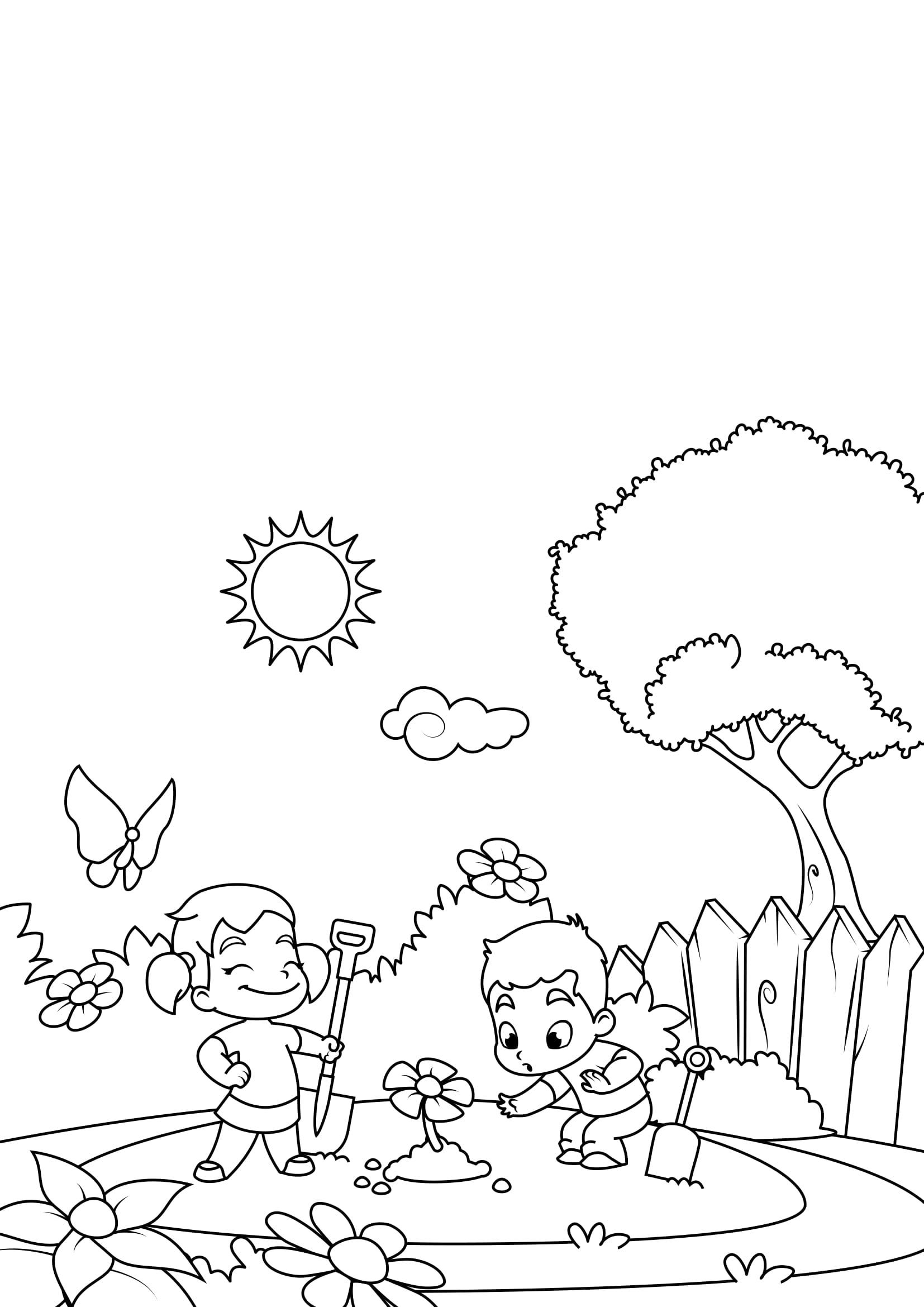 printemps, jardinage Coloriage printemps, jardinage
